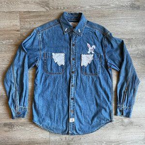 Vintage Levi Strauss denim long sleeve shirt with bunny rabbit embroidery